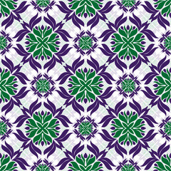 Beautiful seamless green and purple flowers, imaginative