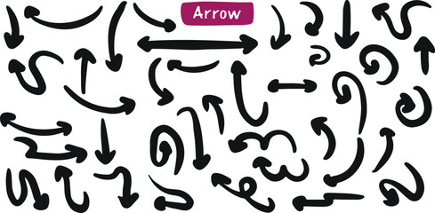 Black Arrow Doodle Sketch Set – Arrow, Direction, Pointer, Fun, Minimal, Isolated, Decorative, Vector, Outline, Guide, Symbol, Navigation, Marker, Graphic, Playful, Sketch, Doodle, Marker