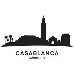 Obraz premium Casablanca skyline silhouette. Landscape Casablanca, Morocco. Vector illustration. Vector black silhouette. with white background.