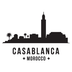 Obraz premium Casablanca skyline silhouette. Landscape Casablanca, Morocco. Vector illustration. Vector black silhouette. with white background.