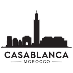 Fototapeta premium Casablanca skyline silhouette. Landscape Casablanca, Morocco. Vector illustration. Vector black silhouette. with white background.