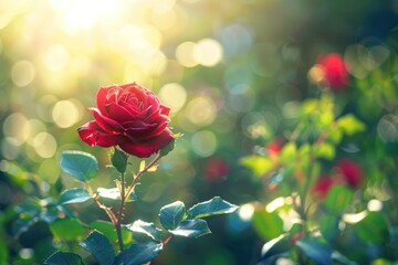 Obraz premium Red rose sunlight outdoors blossom.