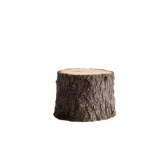 A rustic wooden stump isolated on a white background, showcasing natural textures and colors. Ideal for nature-themed designs and eco-friendly concepts.