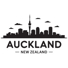 Fototapeta premium Auckland skyline horizontal banner. Auckland, New Zealand. Vector template for your design. Vector black silhouette. with white background.