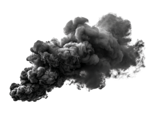 Abstract black smoke cloud explosion isolated on transparent background