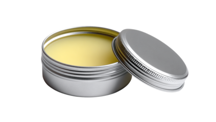 Open tin of balm isolated on transparent background