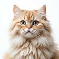 A stunning portrait of a fluffy orange cat with expressive eyes, showcasing its beauty and charm.