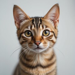 Close-up of a beautiful Bengal cat showcasing its striking eyes and unique fur pattern.