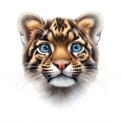 Obraz premium Adorable Young Tiger Face with Bright Blue Eyes and Soft Fur Texture
