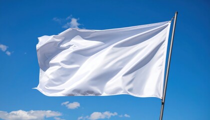 Blank White Flag Against Blue Sky