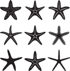 Assorted Starfish Silhouette Vector Icons