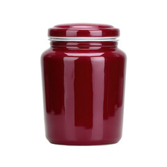 A vibrant red glass jar with a airtight lid, perfect for storing spices, grains, or snacks. Ideal for kitchen decoration or organizational purposes.