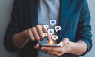 Digital Touch and Social Connectivity: A close-up shot of a person engrossed in social media via smartphone.
