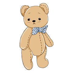 Illustration of a childrens stuffed toy Teddy bear in a tie. Vector illustration