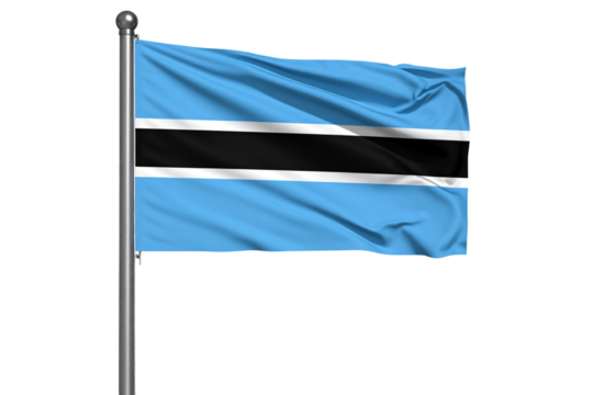 Botswana National Flag Waving on Flagpole, Isolated on Transparent Background