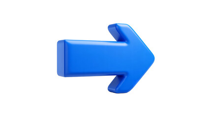 Glossy 3D blue arrow pointing right direction, isolated on transparent background