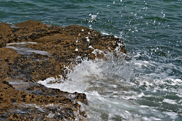 Fototapeta premium The waves and the foam againt the rocks
