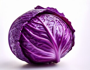 Obraz premium fresh purple cabbage vibrant color and texture ideal for healthy recipes salads or garnishes with ample space for notes isolated on white background or