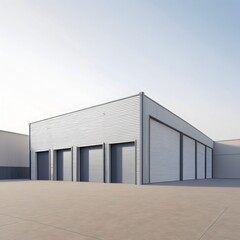 Obraz premium Row of Modern Self-Storage Units with Roller Doors on a Sunny Day