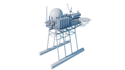 Scaled-down technical model of a renewable energy-powered Hydrogen production platform. Isolated on transparent background. 3D illustration.