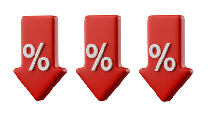 Three red 3D arrows with percentages indicate sharp price decline