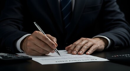 Professional Signing Contract Document with Pen and Calculator
