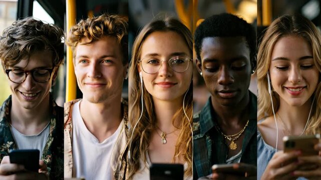 Diverse Young People Engaged with Mobile Phones and Technology in a Digital World