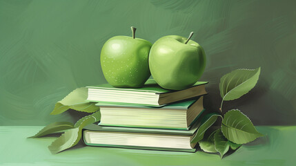 Stack apple book illustration green harmony, balance visual, nourishment intellectual stack apple book AI generated 