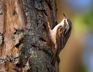 Obraz premium short toed treecreeper certhia brachydactyla climbing on a tree