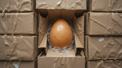 An Egg Packed in Multiple Nested Cardboard Boxes, Excessive Packaging
