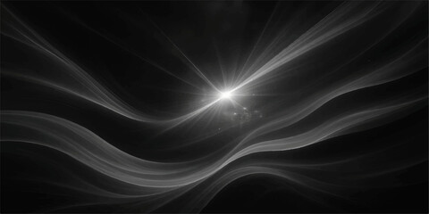 Abstract black and white background with fractal light waves and flowing digital design pattern