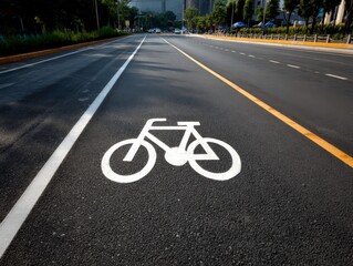Obraz premium White Bicycle Path Symbol on a Paved Road