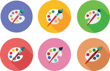 Colorful Artist Palette with Paintbrush Vector Icon Set Creative Painting Tool Illustration, artist palette, drawing tools, paintbrush, art supplies