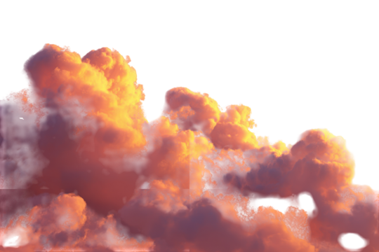 Bright orange clouds fill the sky at sunset over a tranquil landscape creating a stunning natural display of colors