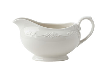 Isolated Elegant White Gravy Boat, Traditional Serving Dish
