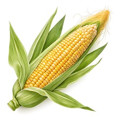 Nirvana Corn Tricolor Ears with Plump Yellow, White, and Golden Kernels on Pristine White Background for Fresh and Vibrant Culinary Visuals