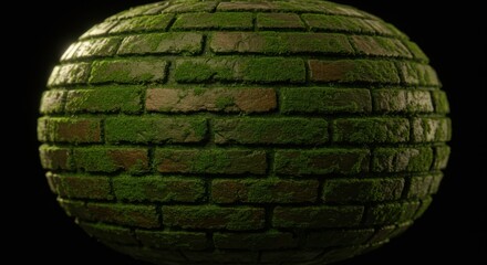 Moss Covered Brick Sphere 3D Render: Lush Green Texture for Game Design and Architectural Visualization