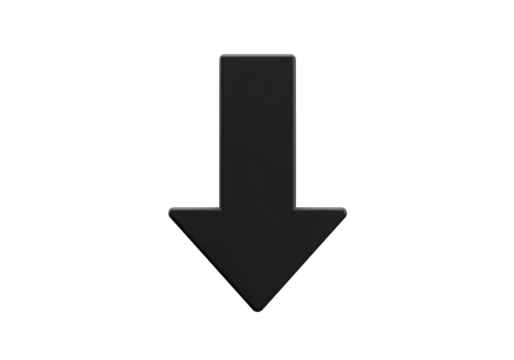 Isolated Black Arrow Pointing Downwards, Simple Design