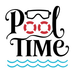 Pool time design with goggles, life preservers, and wavy water pattern for summer fun and relaxation days