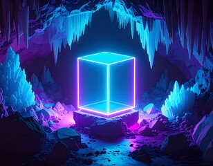 Neon Cube in a Crystal Cave