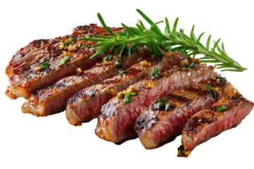 Sliced grilled steak with rosemary