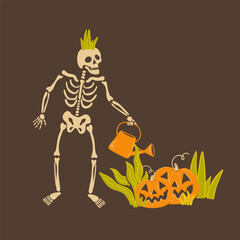 Skeleton Gardener with Pumpkins