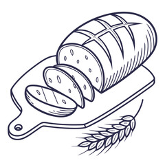 Sliced bread loaf on cutting board with wheat vector