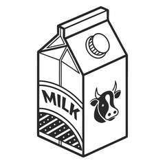 Black and white milk carton with cow logo dairy beverage