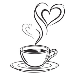 Coffee cup with heart shaped steam hot beverage love
