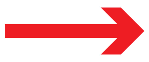 Long isolated red arrow icon on white background. Right direction arrow icon. Straight red long arrow on white background. EPS 10.