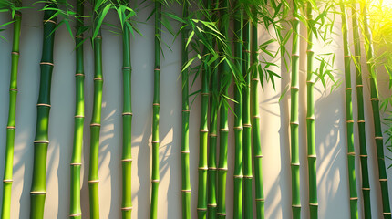 Dense Green Bamboo Stalks Gently Swaying in Natural Light