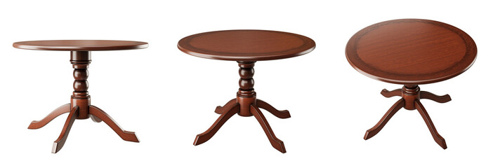 Polished round vintage table set isolated on transparent background. 3D render.