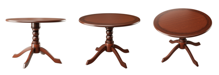 Polished round vintage table set isolated on transparent background. 3D render.