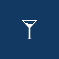 Elegant white martini glass illustration on a blue background for bar posters